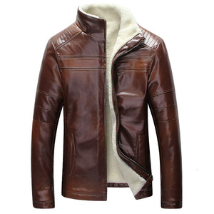 Customizable Vintage Style Men's Sheep Skin Leather Jacket Coated Breathable Lining Reinforced <b>Stitched</b> Stand Collar Waterproof - Product Image 1