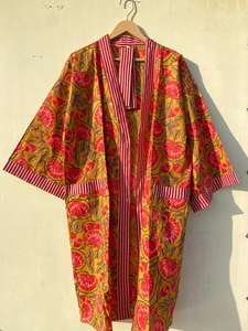 ชุดกิโมโนผ้าฝ้าย100% ทำมืออินเดียสำหรับผู้หญิงชุดนอนลำลองฤดูร้อนพิมพ์ลายดอกไม้บิกินี่วันหยุดชายหาดสำหรับฤดูใบไม้ร่วง - Product Image 6