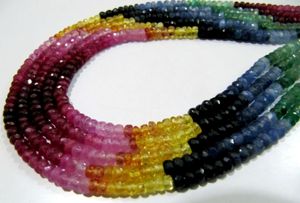 Perles de saphir naturel de haute qualité, rubis véritable, émeraude, facettes rondes, 3-4 mm, collier de 16 pouces de long - Product Image 2