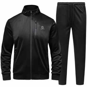 Chándal de ropa deportiva de otoño e invierno de poliéster liso personalizado para hombre, trajes de calentamiento al por mayor - Product Image 1