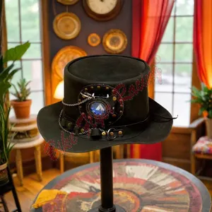 皮革高顶帽子真皮帽子，带时钟美容，散装完全个性化标志蒸汽朋克澳大利亚美国英国帽子