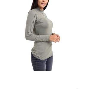 Alta calidad Color sólido manga larga de punto cuello alto Casual moda logotipo personalizado mujeres cómodas Top camisas - Product Image 4