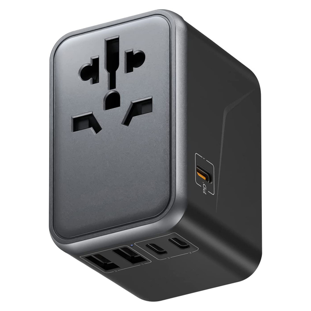 Universal Travel Adapter, 65W GaN Travel Plug Adapter with UK/EU/AU/US Plugs, 3USB-C PD & 2USB-A QC Worldwide International Adap