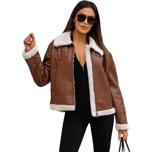 Women Luxury Leather Jacket Genuine Sheep Leather With Authentic Goat Fur Inside Cold Weather Wear - Product Image 6