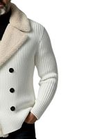 Pull en laine tricoté épais à col sherpa double boutonnage blanc beige pour homme, vêtement d'hiver chaud et élégant