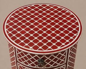 Mesa de Noche Redonda Moderna con 3 Cajones y Diseño de Panel Rojo y Blanco para Dormitorio o Habitación de Invitados - Product Image 3
