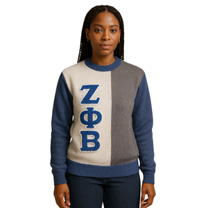 Zeta Phi Beta Blanco 3 Tone Knit Sweater Divine Nine Greek Sorority Chenille Bordado Pullover Cuello redondo Ropa de moda de invierno - Product Image 1