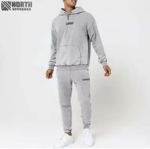 100% coton lavé à l'acide Vintage fermeture éclair vers le haut hommes ensembles personnalisés de haute qualité Design de mode lavage à l'acide survêtements survêtement - Product Image 5