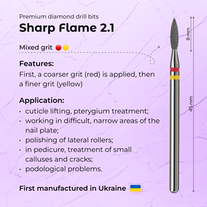 Professional Diamond Sharp Flame Nail Drill Bit 2.1 mm Red+Yellow Grit for Cuticle Care Manicure Pedicure E-File Tool Wholesale - Product Image 3
