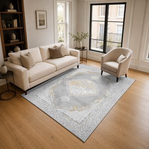 RUGS DEPOT LXDP-0801 Wholesale Grey Silver Traditional Oriental Digital Printed Machine Washable Chenille Area Rug Non <b>Slip</b> - Product Image 2