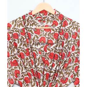 Peignoir Kimono en Coton Doux Imprimé à la Main Motif Floral Col en V avec Cordon de Serrage Style Indien pour l'Été/Hiver – Vêtement de Nuit Thermique - Product Image 4