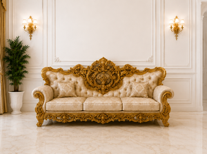 Custom-made Traditional Castle-Style Luxury Teak Wood <b>Living</b> <b>Room</b> <b>Sofa</b> Set with Tufted Back Gold Carved Frame & Durable Design - Product Image 2