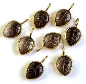 Piedra de cuarzo ahumado natural talla de hoja 925 dijes de plata esterlina 10x8mm Ajuste de bisel de oro Vermeil colgantes de piedras preciosas talladas - Product Image 1