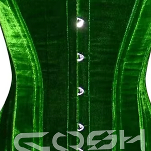 Breathable Rivet Waist Slimming Belt Overbust Steel Boned <b>Green</b> Velvet Black Trim Adjustable High Compression Plus Size Body - Product Image 5