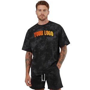 Ensemble d'été pour homme, doux et confortable, deux pièces, effet délavé, t-shirt et short assortis, idéal pour le fitness, la plage et les vacances - Product Image 1