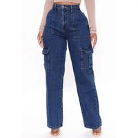 Pantalon Décontracté Taille Haute Classique à Poches Jambe Large en Jean Femme Baggy Boyfriend Cargo pour Femmes