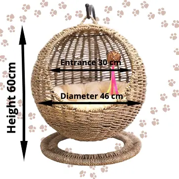 Rede de rattan para animais de estimação, cesta artesanal para animais de estimação pequenos, abertura semi-fechada para filhotes de gato e outros animais pequenos