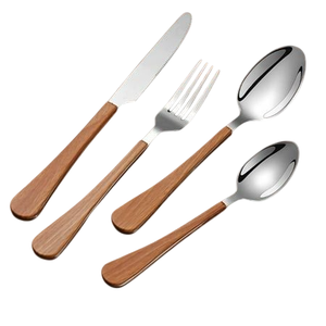 Ensemble de couverts modernes en acier inoxydable avec manches en bois de teck naturel, cuillère, fourchette, couteau écologiques, couverts de table pour restaurant - Product Image 4