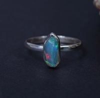Bague élégante pour femme en argent sterling 925, pierre précieuse de luxe, opale éthiopienne naturelle brute, pierre principale, pierre de naissance d'octobre, sertie à griffes