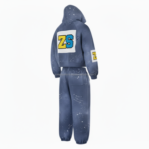 Survêtement à fermeture éclair en polaire lourde 380 GSM tissu d'hiver doux et chaud teint en bleu avec broderie de logo patch conception personnalisée survêtements - Product Image 5