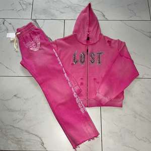 เสื้อฮู้ดแฟชั่นประดับพลอยเทียมมีดีไซน์เป็นประกายชุดวอร์มและกางเกงปรับแต่งได้ - Product Image 4