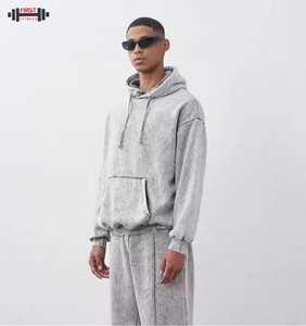 Conjunto de chándal lavado ácido personalizado para hombre al por mayor deporte de invierno 100% algodón polar transpirable manga larga - Product Image 5