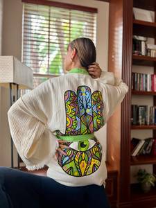 ชุดเดรสชุดกิโมโนแขนยาวสไตล์ชายหาดสไตล์โบฮีเมียนชุดเดรสลำลองสีขาวสำหรับผู้หญิงใส่ในช่วงฤดูร้อน - Product Image 2