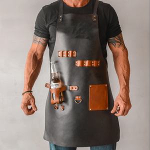 Delantal de taller de restaurantes de trabajo de cuero de calidad premium personalizado con bolsillos de cuero delantal de cocina Barbero barbacoa - Product Image 6