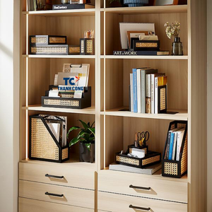 Panier de rangement en rotin essentiel de luxe poignées naturelles poubelle en canne tissée écologique multifonction facile à transporter chambre blanchisserie - Product Image 2