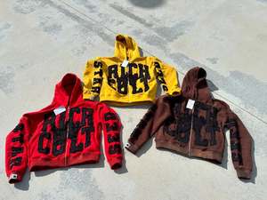 OEM personalizado cremallera Vintage bordado Patchwork peso pesado desgastado apliques parche letra Vintage ácido lavado Zip up Sudadera con capucha - Product Image 5