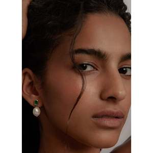 Baroque <b>Emerald</b> Pearl <b>Drop</b> <b>Earrings</b> - Product Image 2