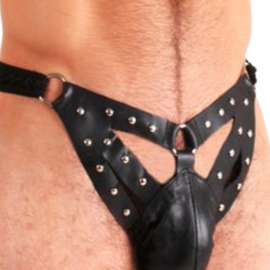 Spiked Leather Jockstrap <b>Black</b> Faux Leather One Size Fetish Underwear - Product Image 6