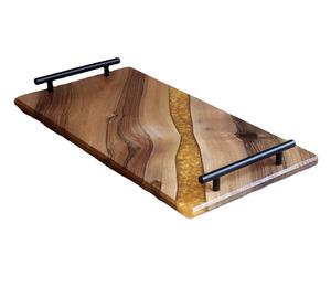 Cadeau de mariage royal en bois d'acacia et résine Plateau de service avec poignée en métal Fournitures d'usine pour restaurants et hôtels de SCI - Product Image 4