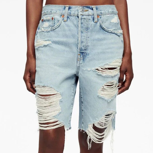 Pantalones cortos vaqueros personalizados OEM para mujer, pantalones cortos de lona transpirables personalizados para mujer, 100% pantalones cortos de algodón, pantalones cortos cargo lavados de mezclilla informales personalizados - Product Image 3