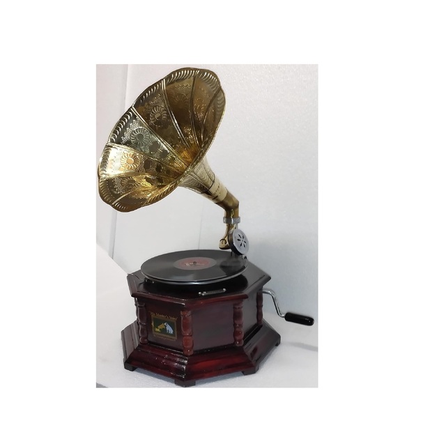 Gramophone Player Original Antique Style - 78 RPM Record Compatibility - Manual Operation - Disc Connectivity