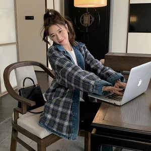 Chaqueta de mezclilla Reversible coreana Retro para mujer, empalme a cuadros con Tops lavados sueltos para primavera y otoño, abrigo vaquero de moda para hombres - Product Image 3