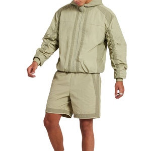 Summer Men's Solid Color Windbreaker Shorts <b>Set</b> Polyester/Cotton Custom Logo Full Zip-Up Two Piece High Street Plus Size - Product Image 1