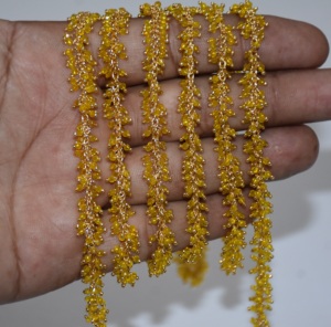 Chaîne de chapelet de perles Hydro de quartz jaune enveloppée de fil plaqué argent de qualité supérieure, chaîne de perles de chapelet épais pour la recherche de bijoux - Product Image 1