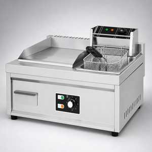 Plancha Eléctrica Comercial con Freidora Integrada para Mostrador, Ideal para Bares, Cafeterías, Papas Fritas, Pollo y Hamburguesas - Product Image 1