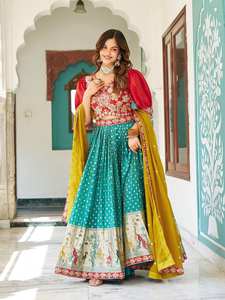 Attrayant traditionnel Lehenga Choli en Mono soie tissu fil à broder travail pour les fêtes de mariage des femmes indiennes pakistanaises - Product Image 2