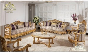 Juego de Sofás Antiguos de Estilo Real Dorado para Sala de Estar con Construcción de Madera de Teca, Diseño Moderno, Tamaño y Color Personalizables - Product Image 5