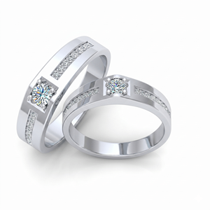 Classic Diamond Engagement Band <b>Couple</b> <b>Ring</b> with Round Brilliant Cut Diamonds Natural and Lab Grown Diamonds - Product Image 1