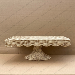 Présentoir à Gâteau en Rotin Rectangulaire Tissé en Osier Naturel Plateau en Forme de Pétoncle Supports à Gâteau pour Événements pour Servir un Gâteau - Product Image 6