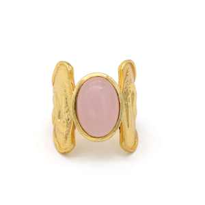 Anillo de piedras preciosas de cuarzo rosa Unisex, ajuste de bisel de moda chapado en oro de 18 quilates y plata para accesorios de aniversario de fiesta de compromiso - Product Image 1