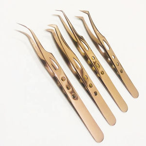 Pince à épiler d'extension de cils en acier inoxydable japonaise personnalisée en gros faite à la main en fibre d'or rose lisse - Product Image 4