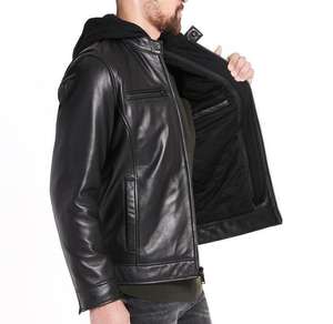 Classic <b>Biker</b> Style <b>Real</b> <b>Leather</b> <b>Jacket</b> with Removable Hood Smooth Winter Waterproof Fashion <b>Jacket</b> with Comfortable Fit - Product Image 5