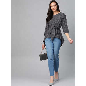 Mujer Regular Rayon Polka Dot Printed Knit Top Color Gris - Product Image 4