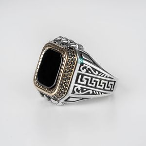 Pietra onice nera 925 argento Sterling anello uomo aquila artiglio dettaglio gioielli di lusso