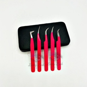 LUCKY LASH <b>TOOLS</b> Professional Hot Pink Matte Tweezer Stainless Steel Anti-Static Eyelash Tweezers <b>Smooth</b> Grip Fiber Tip Tweezers - Product Image 3
