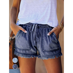 Shorts de Mezclilla para Mujer Paola Riboni, Lavado Claro, Cintura Alta, con Cordón, Estilo Formal Vintage de Verano, con Bolsillos y Dobladillo Deshilachado - Product Image 4
